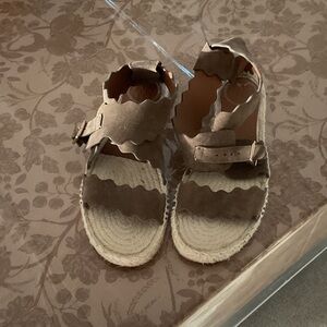CHloe scalloped espadrilles, suede, brown/tan, size 39